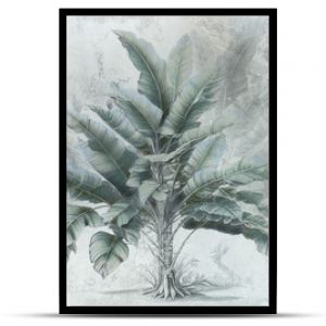 Banana tree. Tropical wallpaper with banana tree on grunge background. Design for wallpaper, photo wallpaper, fresco, card, mural.