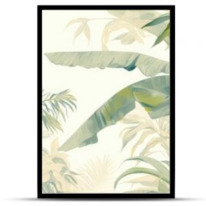 Soft colored tropical leaf wallpaper design featuring banana trees mural art suitable for interior decoration