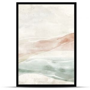 Abstract watercolor wash background with flowing lines in muted peach, beige, and sage green tones on textured paper.