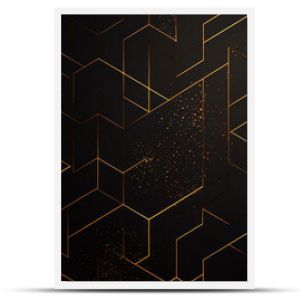 Dark black mosaic background with golden lines Art Deco luxury style texture Created with Generative AI technology