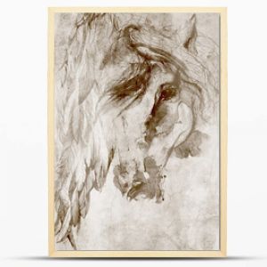 Horse with wings on the wall. Design for wallpaper, mural, wall decoration, poster.