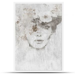 Spetcacular woman with hat. Illustration for mural, wallpaper, poster, decoration.