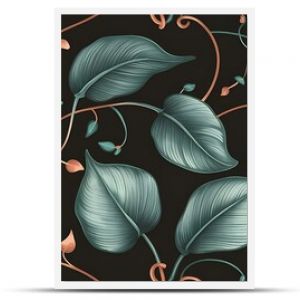 seamless wallpaper of illustrated plant leaves, copper and black colors, sleek, elegant