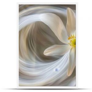 Abstract Floral Composition, White Flower on Soft Swirl Grayish Background, Minimalist Design