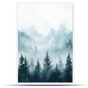 Watercolor of landscape forest misty mountains horizon and fog and hills,pine tree fir tree,Autumn forest background,drawn by hand,Autumn illustration design elements for landscape,wallpaper.