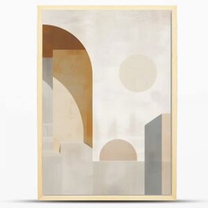 Minimalistic abstract digital painting featuring an earthy toned composition with simple geometric shapes gradients and architectural motifs in a clean Bauhaus inspired layout 