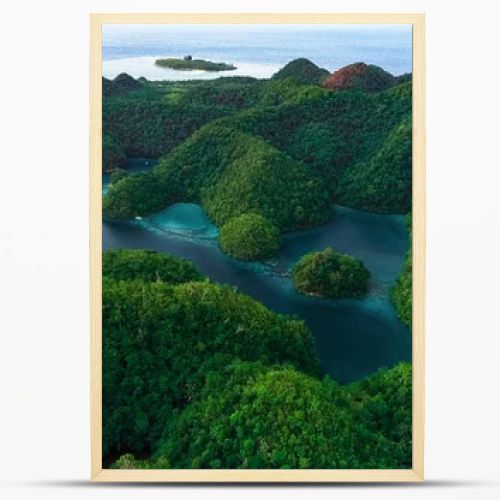 Aerial view of Sugba lagoon. Beautiful landscape with blue sea lagoon, National Park, Siargao Island, Philippines.