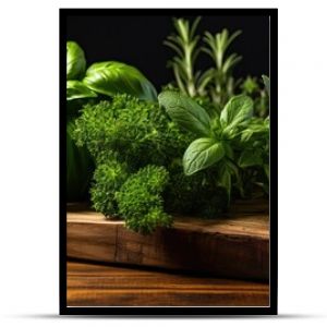 Herbs on rustic table