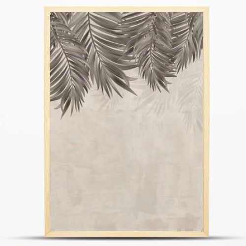 tropical trees and leaves in foggy forest wallpaper design - 3D illustration