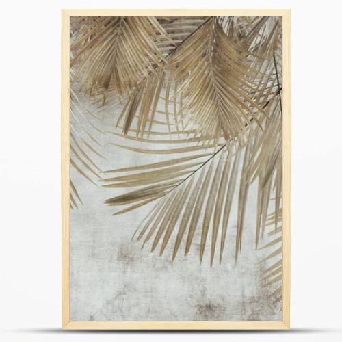 tropical trees and leaves in foggy forest wallpaper design - 3D illustration