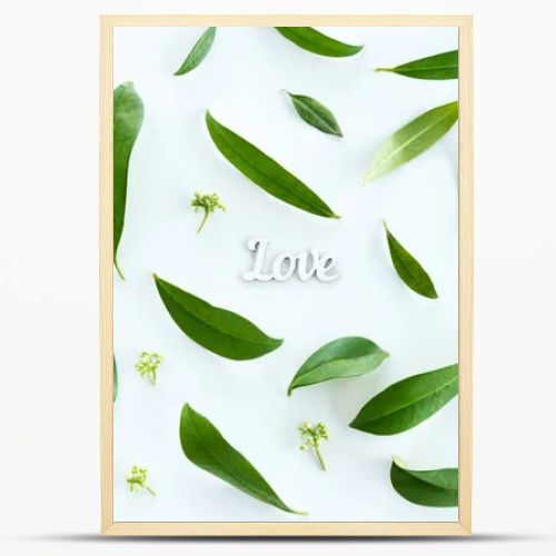 Green leaves and love symbol