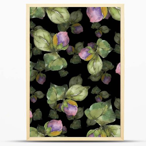 Red and purple camellia flowers. Watercolor illustration set. Seamless background pattern. Fabric wallpaper print texture.