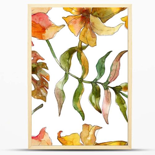 Exotic tropical hawaiian summer. Watercolor background illustration set. Seamless background pattern.