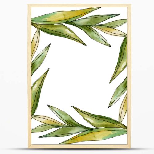 Exotic tropical hawaiian summer. Palm beach tree leaves jungle botanical. Watercolor background illustration set. Watercolour drawing fashion aquarelle isolated. Frame border ornament square.