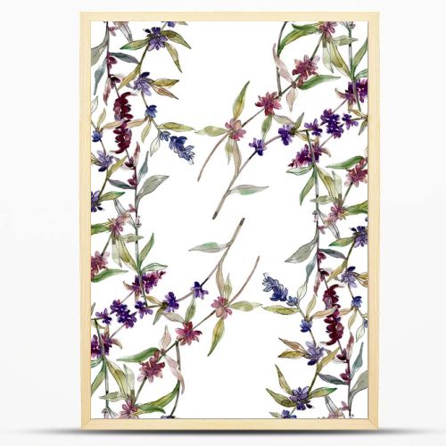 Purple lavender floral botanical flowers. Wild spring leaf wildflower. Watercolor illustration set. Watercolour drawing fashion aquarelle. Seamless background pattern. Fabric wallpaper print texture.