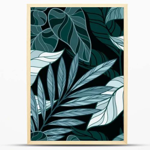 Luxury organic seamless pattern. Repeating elegant template with tropical or exotic plants, palm leaves and branches. Design element for wallpaper and print on fabric. Cartoon flat vector illustration