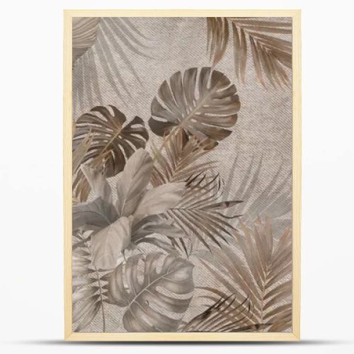 Tropical wallpaper, Tropic trees and leaves, wallpaper design for digital printing- 3d illustration