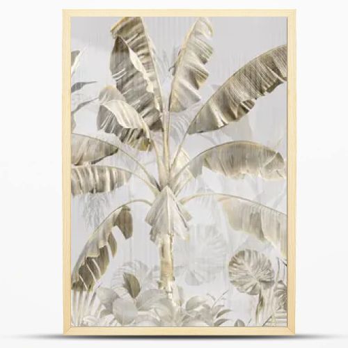 Tropical wallpaper, Tropic trees and leaves, wallpaper design for digital printing- 3d illustration