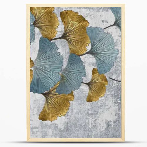 blue floral background with gold leaves