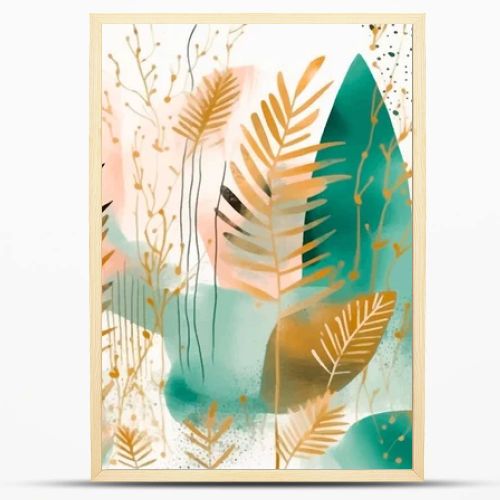 Watercolor abstract botanic tropical pattern with exotic flowers, leaves.  Vector dirty background. Floral pattern. Fashion trendy abstract arrangements with tropical colorful plants. leaf. spots.