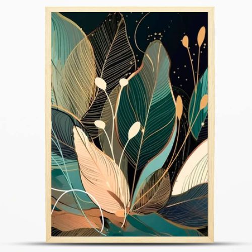 Arrangement abstract watercolor tropical exotic flowers pattern. Vector modern tropic panel background. Floral pattern. Trendy abstract arrangements with green tropical lines plants, spray, leaves.