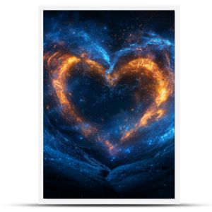 Fiery heart in the starry night. Valentine’s Day greeting, love confession, romantic relationships, heart, cosmos, night, celestial, nebula, galactic.