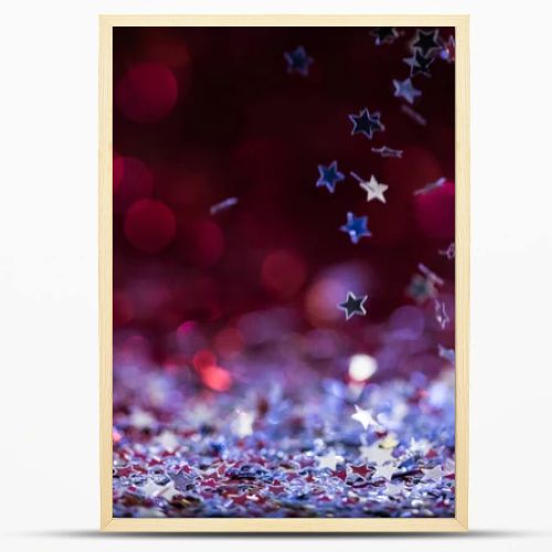 christmas background with falling pink and silver shiny confetti stars