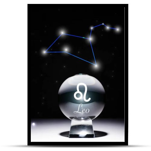 crystal ball with Leo zodiac sign isolated on black with constellation