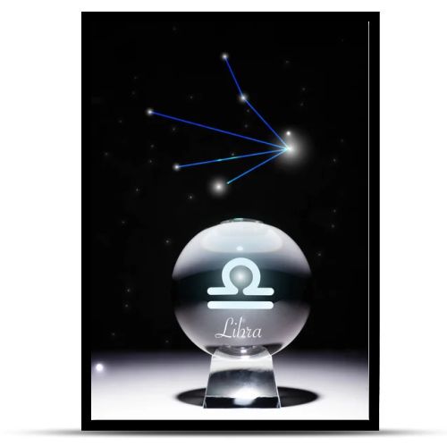 crystal ball with Libra zodiac sign isolated on black with constellation