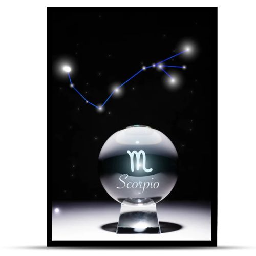 crystal ball with Scorpio zodiac sign isolated on black with constellation