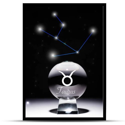 crystal ball with Taurus zodiac sign isolated on black with constellation