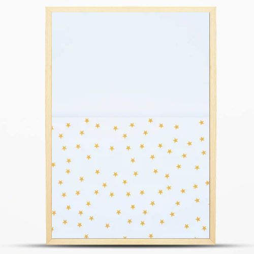 elevated view of festive paper decorated by golden stars isolated on white 