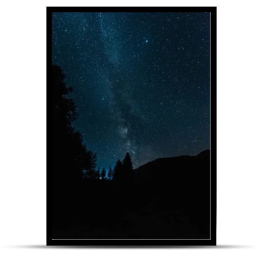 milky way on blue sky in woods at night 