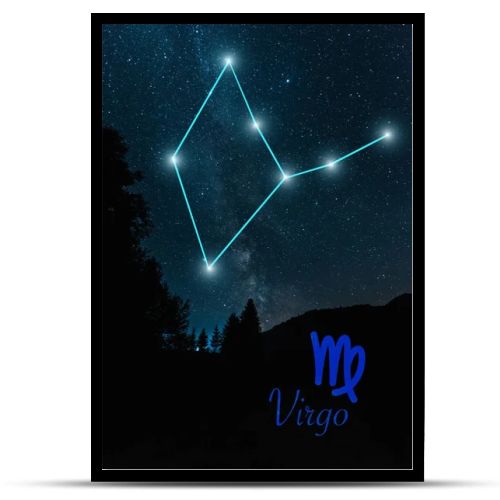 dark landscape with night starry sky and virgo constellation