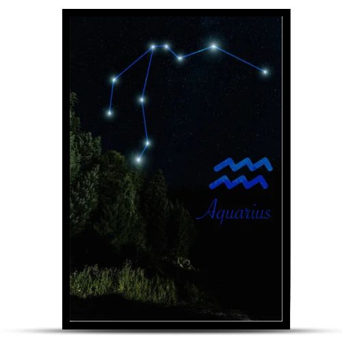 dark landscape with night starry sky and Aquarius constellation