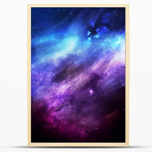 abstract space 3D illustration, 3d image, 3d rendering, background image, a bright planet in space in a nebula and the shining of stars in purple and blue tones