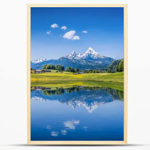 Idyllic summer landscape with clear mountain lake in the Alps