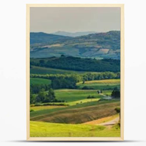 Beautiful and miraculous colors of green spring panorama landscape of Tuscany, Italy.