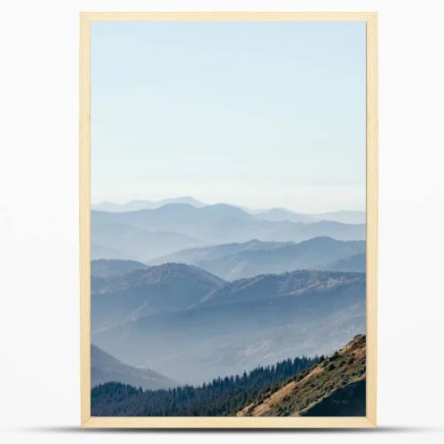 aerial view of beautiful hazy mountains landscape, Carpathians, Ukraine