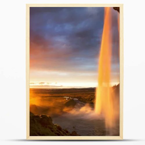 Seljalandfoss Waterfall at Sunset, Iceland