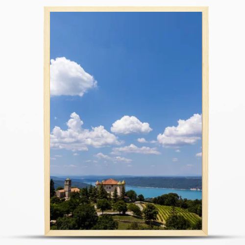 aerial view of tranquil landscape with beautiful architecture and majestic nature in provence, france