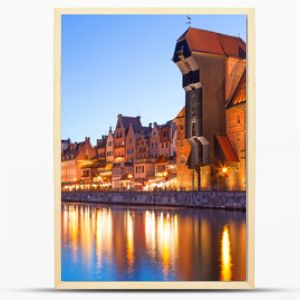 Old town of Gdansk with ancient crane at night, Poland