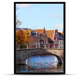 Classic view of channels of Bruges. Belgium.