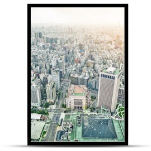 Business concept for real estate and corporate construction : panoramic modern city bird eye view with dramatic sunrise and morning blue sky from 101 building in Taipei, Taiwan