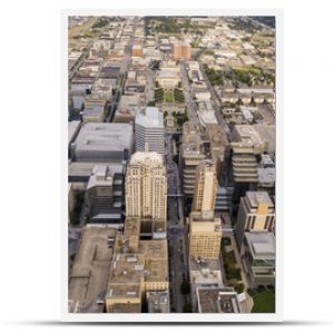 High angle aerial view of downtown Oklahoma City, USA.