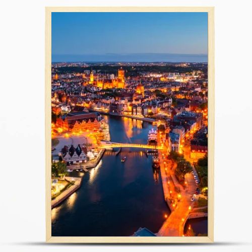 Aerial view of the beautiful Gdansk city at dusk, Poland