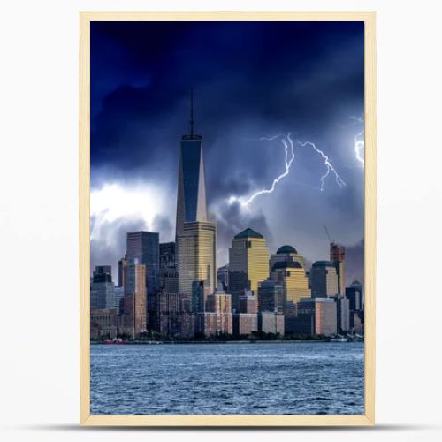 Downtown Manhattan skyline under a coming storm, New York City - USA.