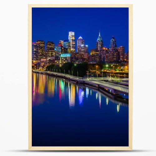 The Philadelphia skyline and Schuylkill River at night, seen fro
