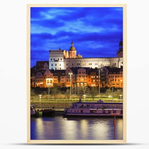 A view of the Szczecin city by night,Poland,waterfront, Chrobry embankment