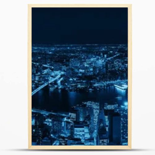 Rooftop night panorama view of New York City downtown with urban skyscrapers